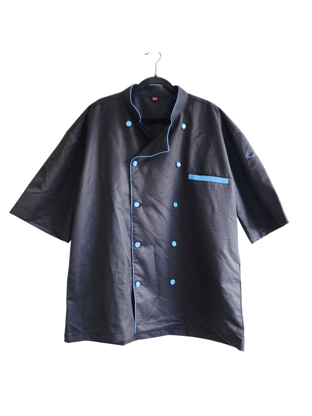 Chef  Coat Mens Short Sleeve Black W/ Blue Accents Double-Breasted Size XXL